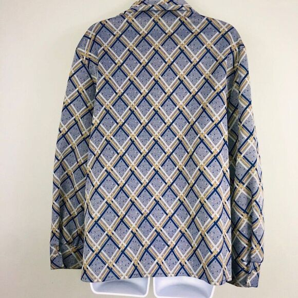 Vintage 70s Shirt Top Womens L Blue Yellow Check Double Knit Polyester - Picture 5 of 5
